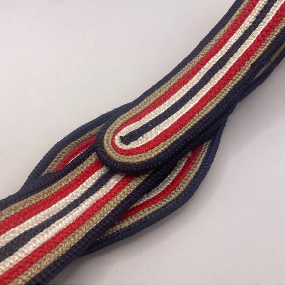 2FOR$30 Vintage 80s Wide Striped Woven Waist Belt Red White Blue & Tan - Picture 8 of 12
